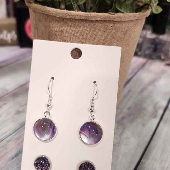 Chic Silver and Purple Earrings Set - Picture 3 of 10